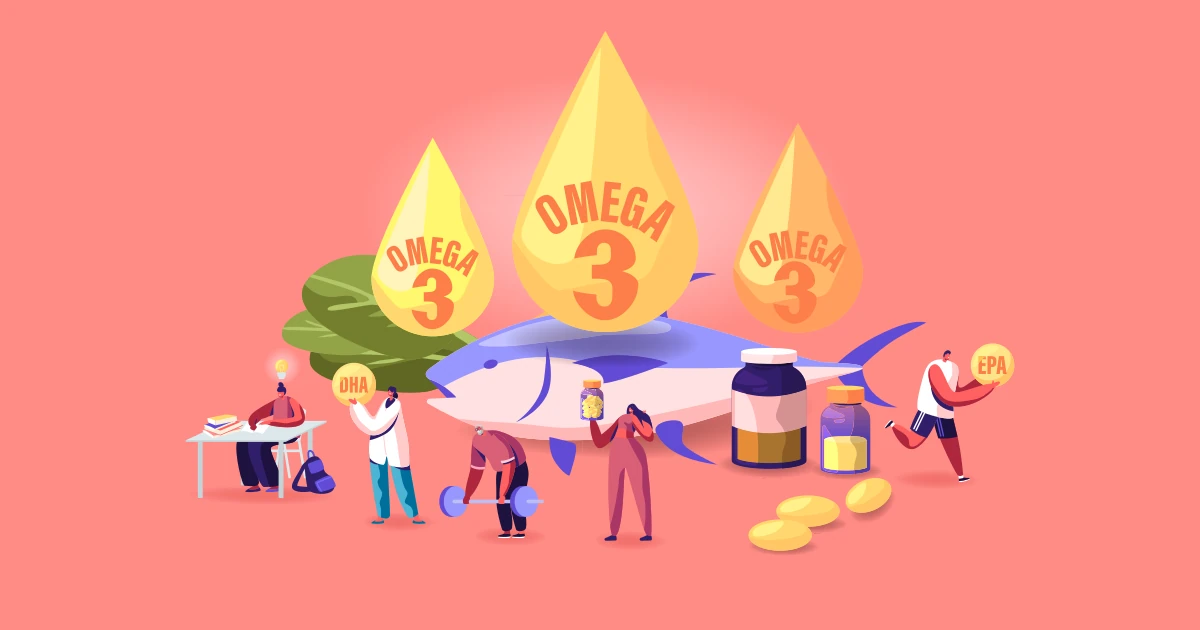 Illustrazione animata di personaggi che stanno utilizzando Omega-3