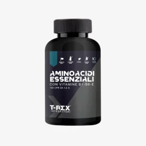 Aminoacidi essenziali in scatola nera della marca t-rex integratori.